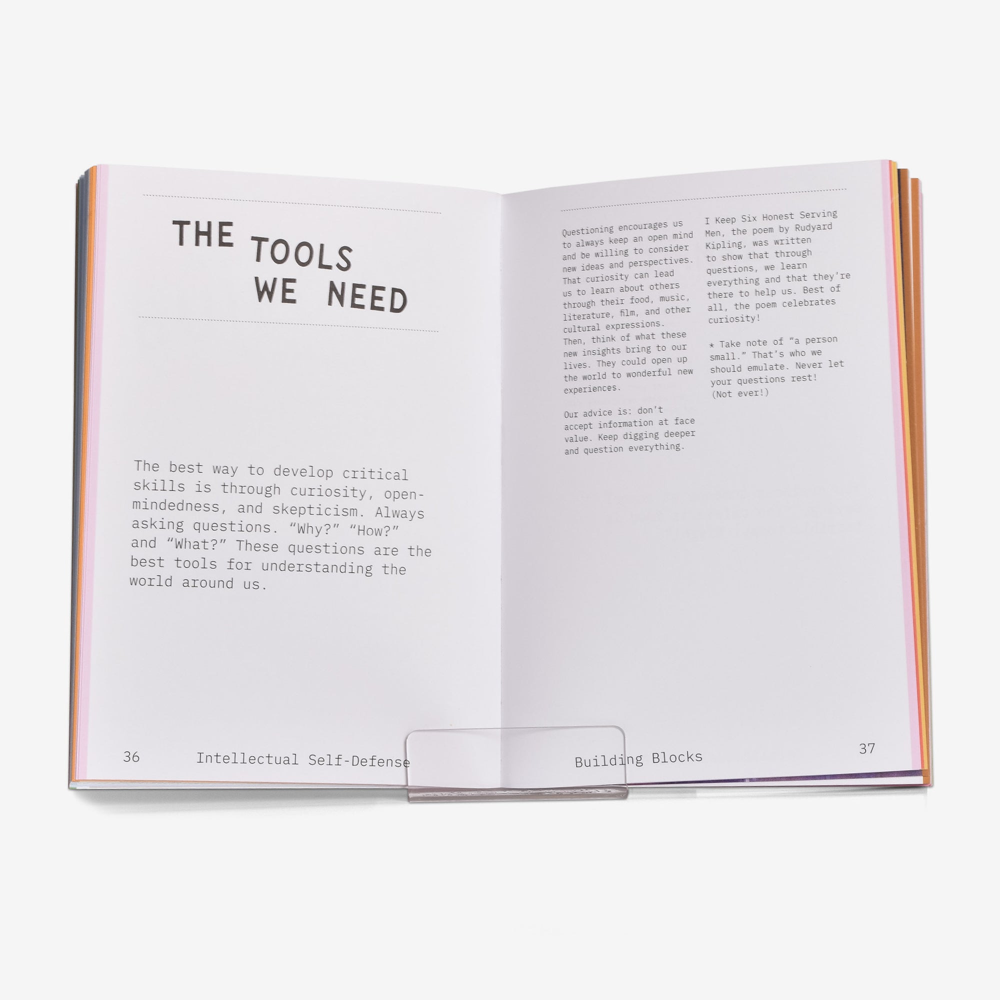 Open book to a page titled The Tools We Need with text on a white background