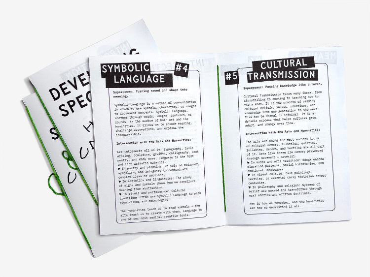 Interior spreads of Developing Specifically Human Capacities with titles Symbolic Language and Cultural Transmission