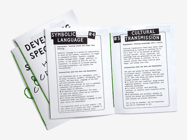 Interior spreads of Developing Specifically Human Capacities with titles Symbolic Language and Cultural Transmission