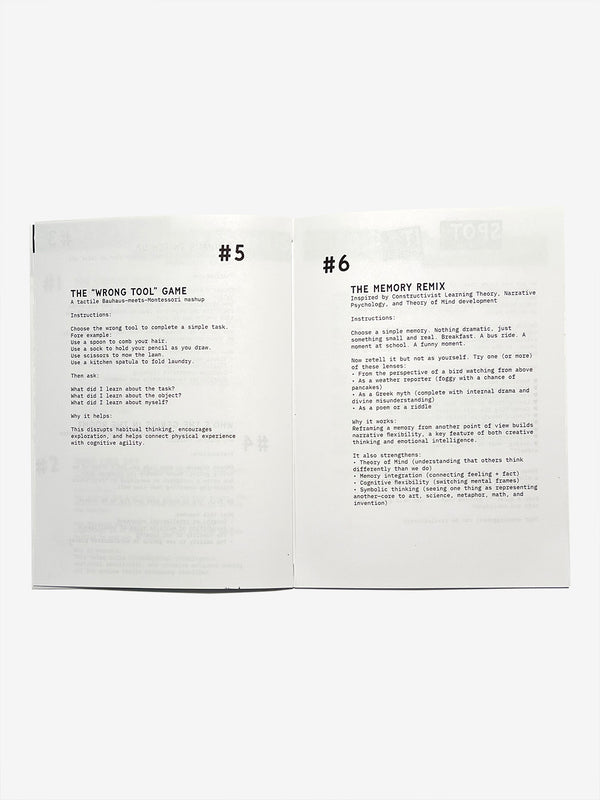 Open book showing pages with text on a white background